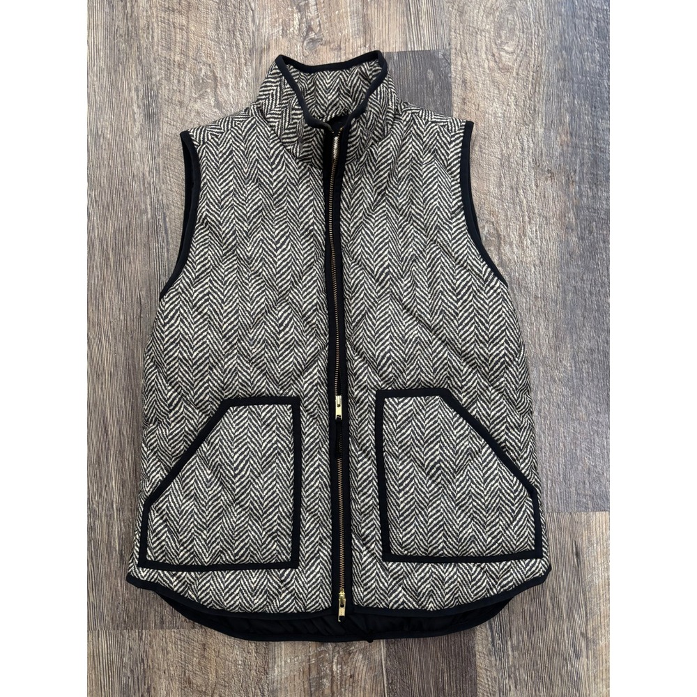 J.Crew Herringbone Excursion Puffer Vest Black White Quilted G7626 Womens Small